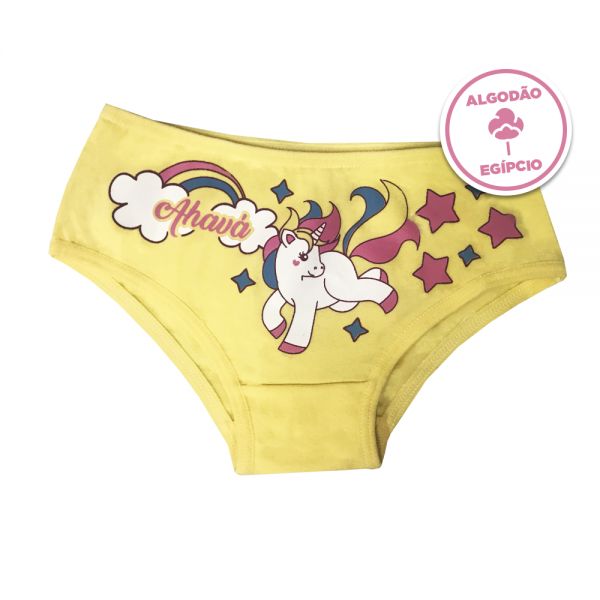 CALCINHA MENINA UNICÓRNIO AMARELO