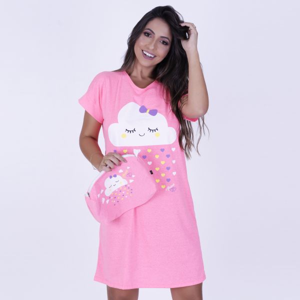 Camisão Silk com Manga Curta Pink Flúor Nuvem