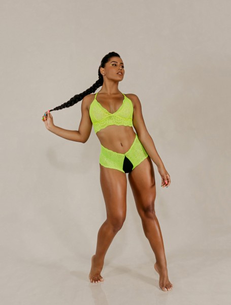 Caleçon Renda Neon amarelo em Algodão Egípcio