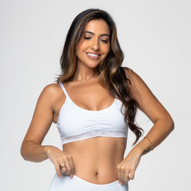 Sutiã Básico em Algodão Egípcio Branco sem Bojo com Renda
