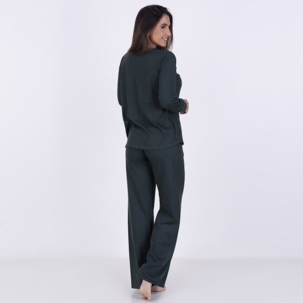 Pijama Longo em Algodão Com Estampa em Silk + Strass