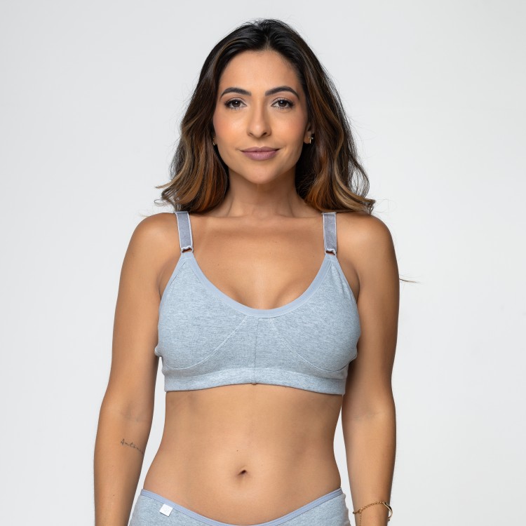 Sutiã em Algodão Egípcio cinza sem Bojo com Alça Reforçada