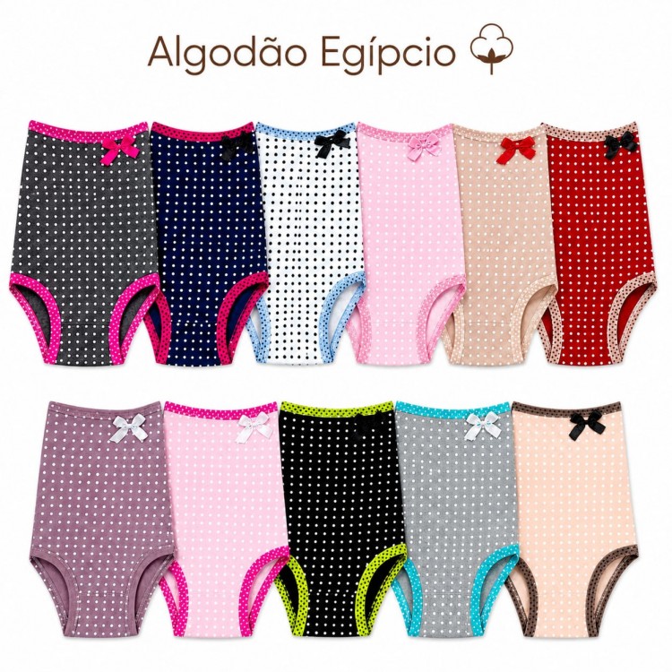 Kit com 7 Calcinhas Baby Poá em Algodão Egípcio cores Variadas