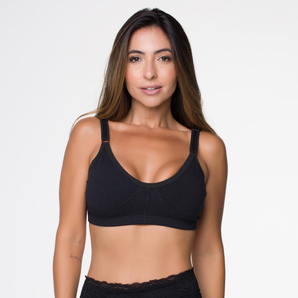 Sutiã Algodão Egípcio Preto sem Bojo com Alça Reforçada Sustentação Conforto